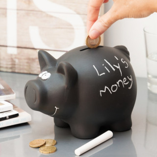 Piggy bank with chalk "Write Yourself"
