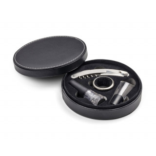 Wine Tool Set in Round Faux Leather Box