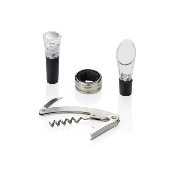 Wine Tool Set in Round Faux Leather Box