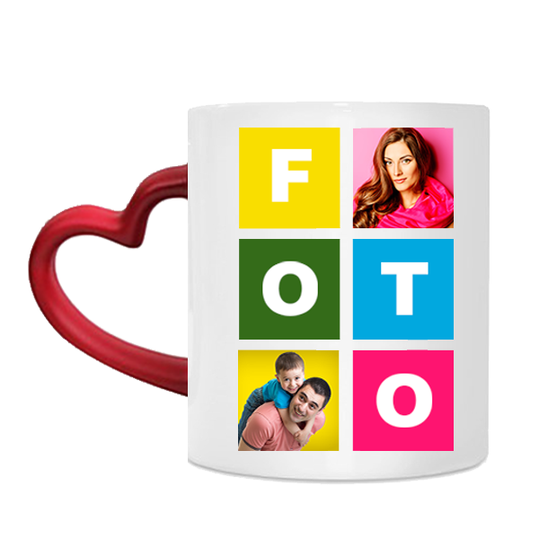 Magic red mug "Heart" with your chosen photo