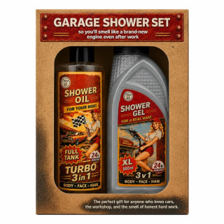Men’s Gift Set "Garage Shower Set" – 500 ml Shower Gel and 250 ml Shower Oil Men’s Gift Set "Garage Shower Set" – 500 ml Shower Gel and 250 ml Shower Oil