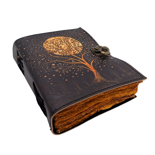 Leather Notebook "Tree and Moon"