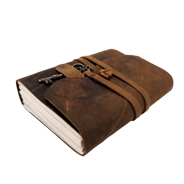 Vintage-Style Leather Notebook with a Key