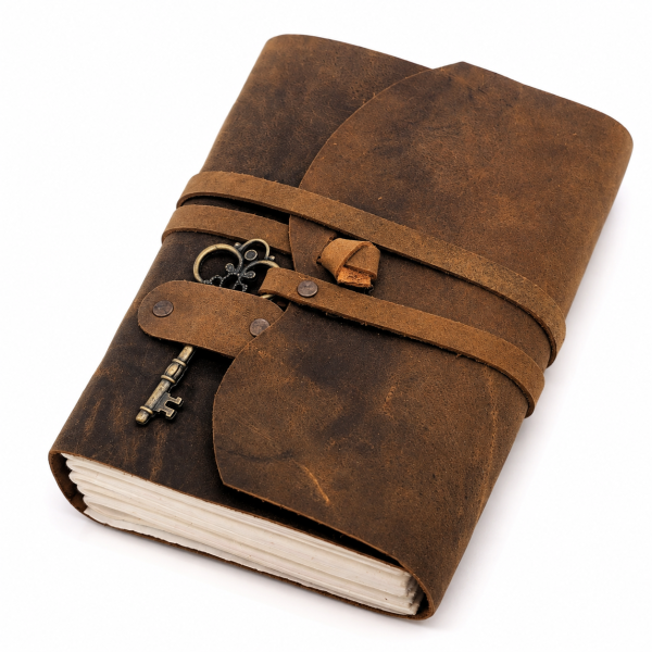 Vintage-Style Leather Notebook with a Key