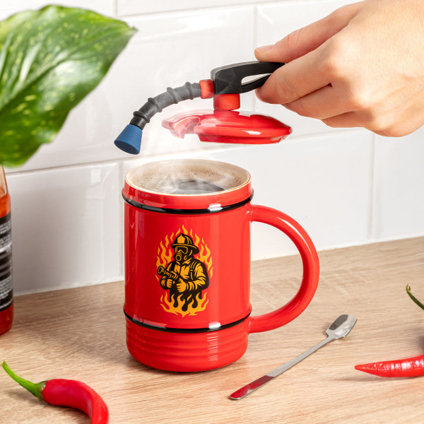 Firefighter mug “Extinguisher” with lid and spoon (450 ml)