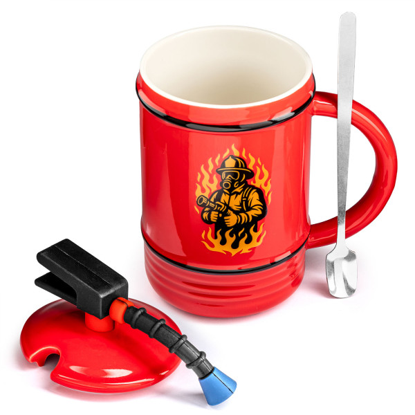 Firefighter mug “Extinguisher” with lid and spoon (450 ml)