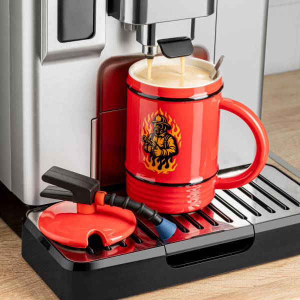 Firefighter mug “Extinguisher” with lid and spoon (450 ml)