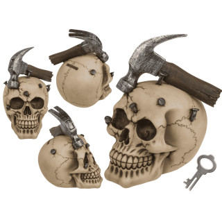 Skull-Shaped Money Box with Hammer and Nails