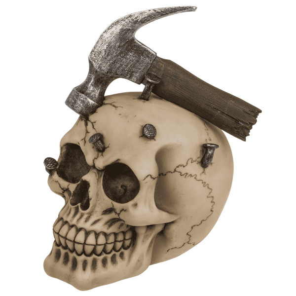 Skull-Shaped Money Box with Hammer and Nails Skull-Shaped Money Box with Hammer and Nails