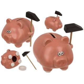 Piggy bank with hammer "Comic Piggy" Piggy bank with hammer "Comic Piggy"