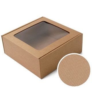 Stylish square gift box, brown 220x220x90mm
