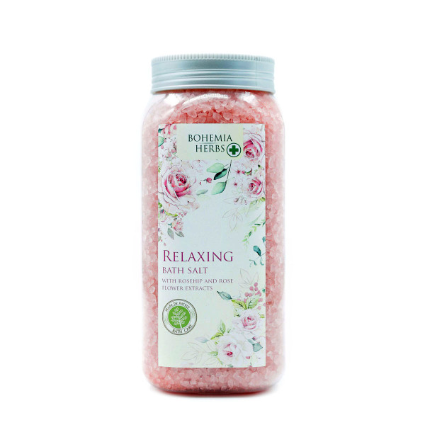 Soothing bath salt with rosehip and rose flower extracts (900 g).