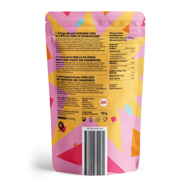 STAR CANDIES Freeze-Dried Vanilla Ice Cream with Aged Cheese and Cranberries, 50g