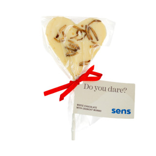 White Chocolate Lollipop with Crispy Roasted Worms