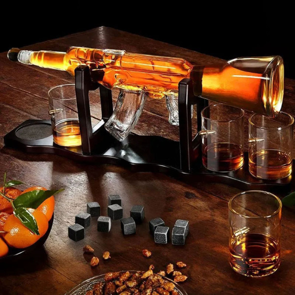 Decanter with Stand and 4 Glasses Set "AK-47 MACHINE GUN"