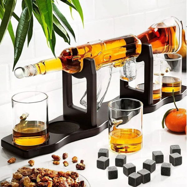 Decanter with Stand and 4 Glasses Set "AK-47 MACHINE GUN"