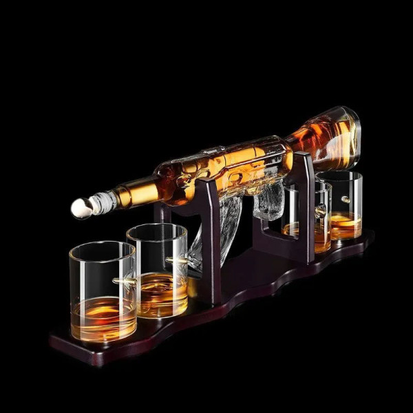 Decanter with Stand and 4 Glasses Set "AK-47 MACHINE GUN"