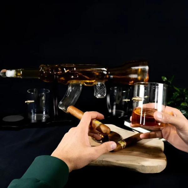 Decanter with Stand and 4 Glasses Set "AK-47 MACHINE GUN"