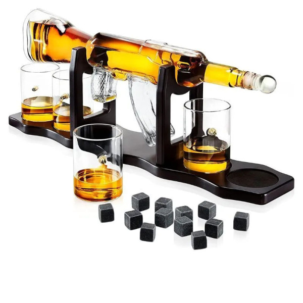 Decanter with Stand and 4 Glasses Set "AK-47 MACHINE GUN"
