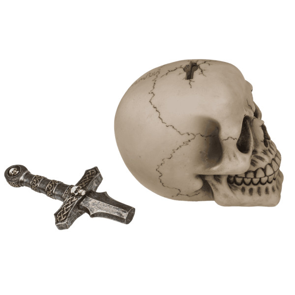 Skull-Shaped Money Box with Sword Skull-Shaped Money Box with Sword