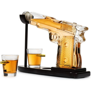 Pistol-Shaped Decanter and 2 Shot Glasses Set