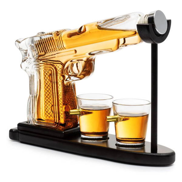 Pistol-Shaped Decanter and 2 Shot Glasses Set
