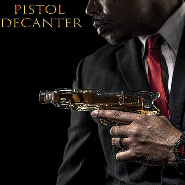 Pistol-Shaped Decanter and 2 Shot Glasses Set