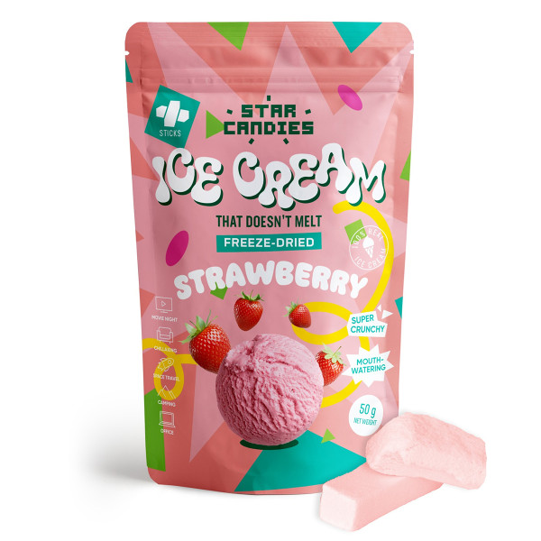 STAR CANDIES Freeze-Dried Strawberry Ice Cream, 50g STAR CANDIES Freeze-Dried Strawberry Ice Cream, 50g