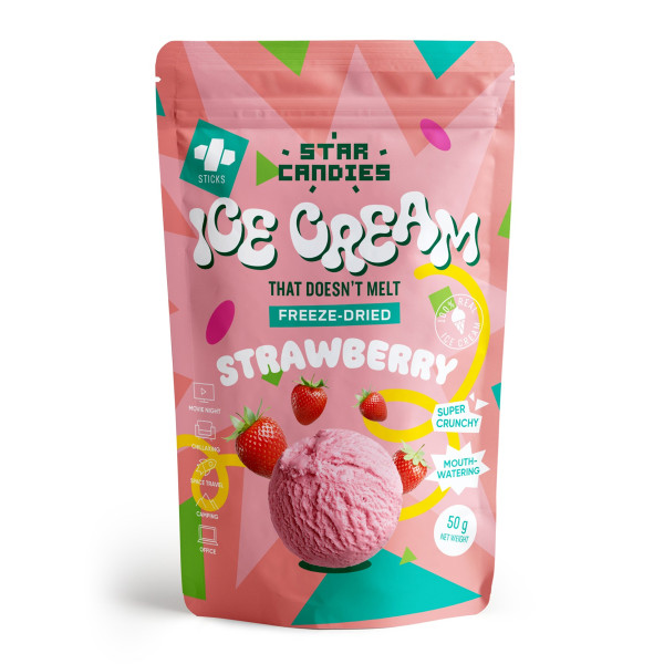 STAR CANDIES Freeze-Dried Strawberry Ice Cream, 50g STAR CANDIES Freeze-Dried Strawberry Ice Cream, 50g