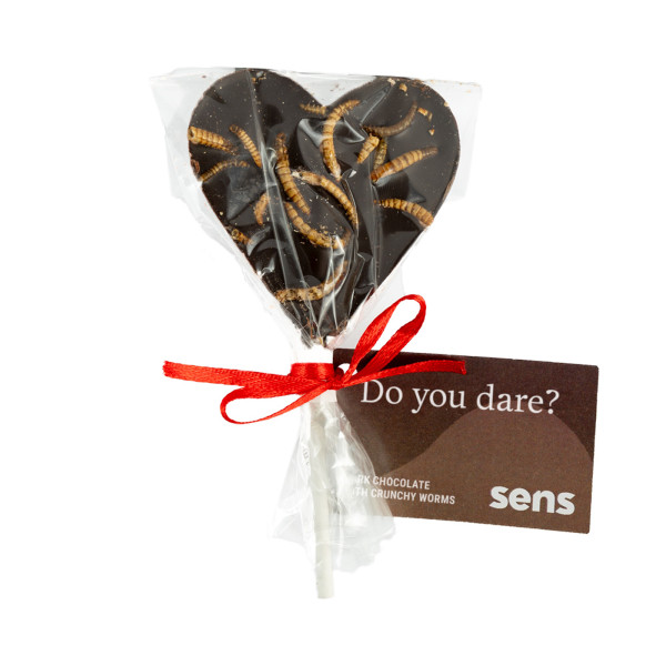 Dark Chocolate Lollipop with Crispy Roasted Worms