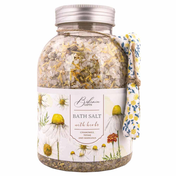XL Relaxing Bath Salt with Herbs "Chamomile, Marigold & Thyme" (1200g) XL Relaxing Bath Salt with Herbs "Chamomile, Marigold & Thyme" (1200g)