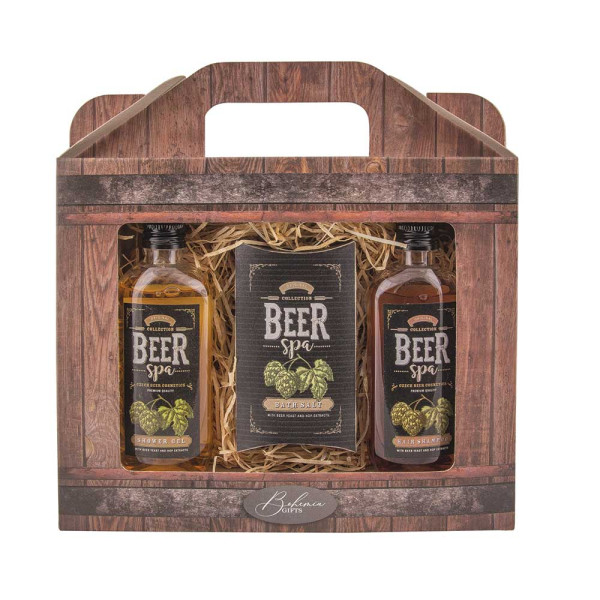 Cosmetic gift set "BEER SPA" - shower gel (100ml), shampoo (100ml) and bath salt (150g) Cosmetic gift set "BEER SPA" - shower gel (100ml), shampoo (100ml) and bath salt (150g)