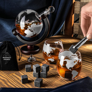 Globe-shaped carafe with 2 glasses DELUXE