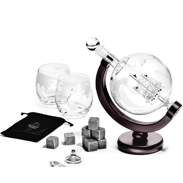 Globe-shaped carafe with 2 glasses DELUXE