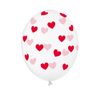 Transparent Balloons with Hearts (6 pcs.)