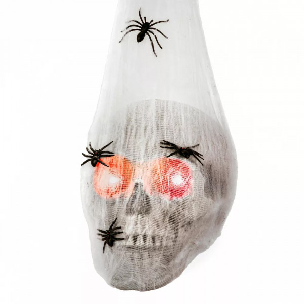 Hanging Skull in Web with Spiders (with LED and Sound) Hanging Skull in Web with Spiders (with LED and Sound)