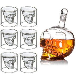 Skull-shaped shot glass (6 pcs.) and carafe set