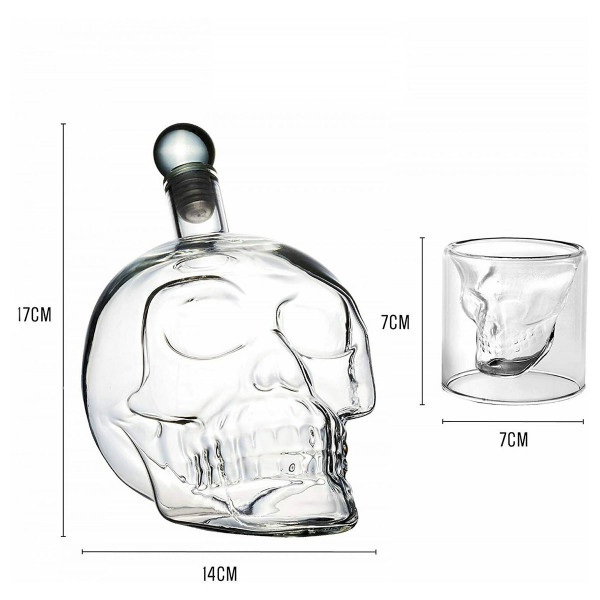 Skull-shaped shot glass (6 pcs.) and carafe set Skull-shaped shot glass (6 pcs.) and carafe set