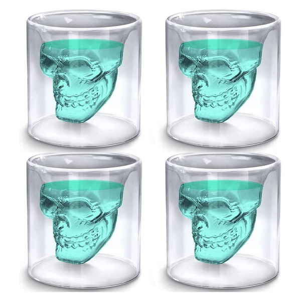 Skull-shaped shot glass set "DOOMED", 4 x 75ml Skull-shaped shot glass set "DOOMED", 4 x 75ml
