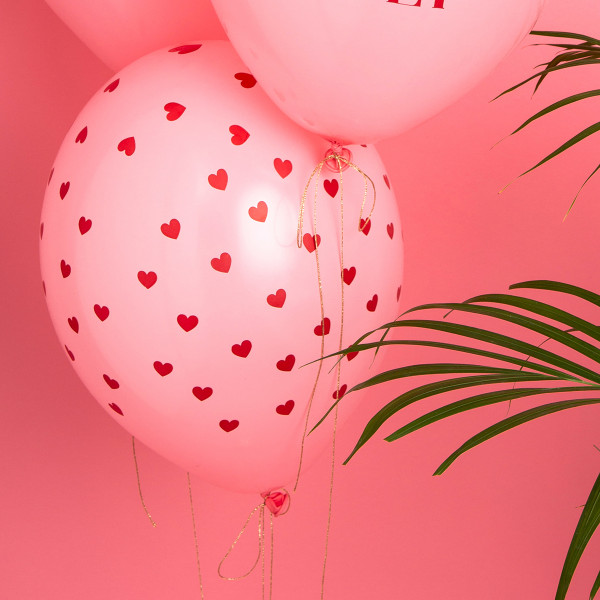Pink pastel balloons "Hearts" (6 pcs) Pink pastel balloons "Hearts" (6 pcs)