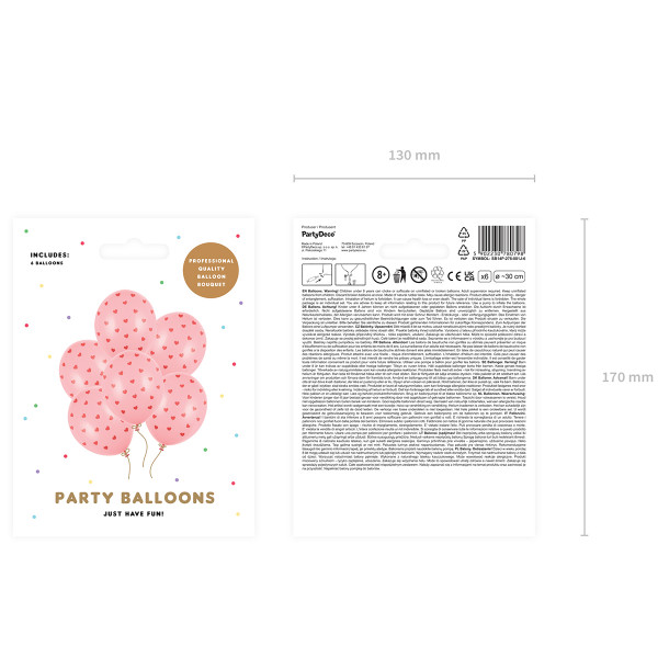 Pink pastel balloons "Hearts" (6 pcs) Pink pastel balloons "Hearts" (6 pcs)