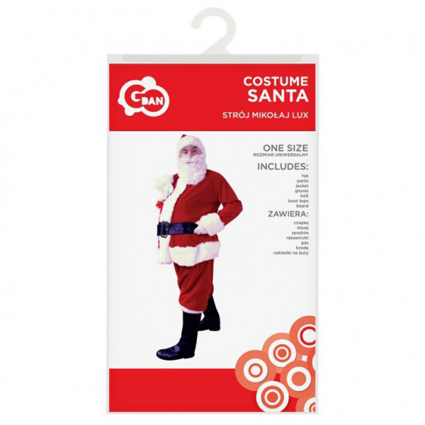 Santa Claus Costume (Hat, Sweater, Pants, Gloves, Belt, Shoe Covers, and Beard) Santa Claus Costume (Hat, Sweater, Pants, Gloves, Belt, Shoe Covers, and Beard)