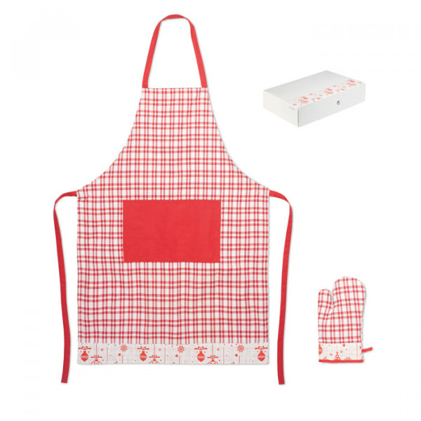 Premium Christmas apron with glove and gift box "SENEFA"