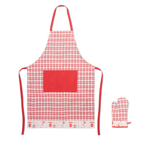 Premium Christmas apron with glove and gift box "SENEFA"