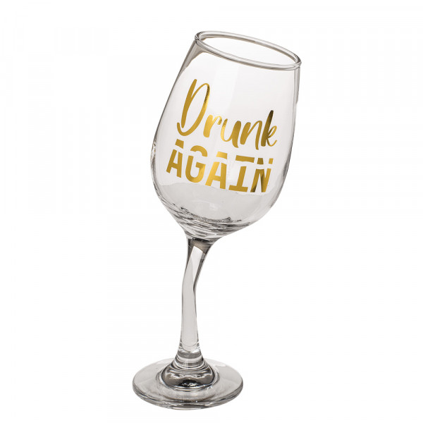 Wobbling Wine Glass "Drunk again" (420ml) Wobbling Wine Glass "Drunk again" (420ml)