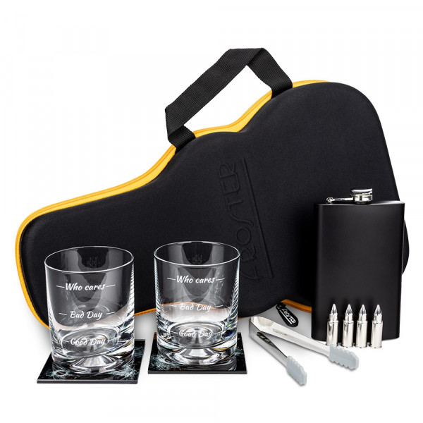 Guitar-shaped whisky lover's set "Who cares"