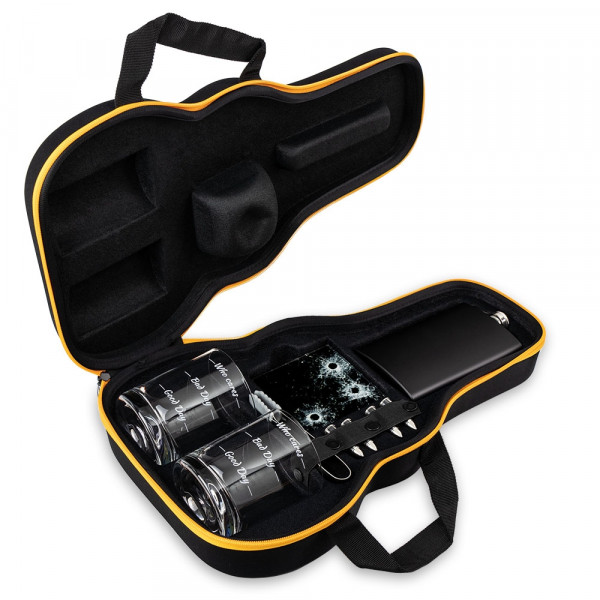 Guitar-shaped whisky lover's set "Who cares"