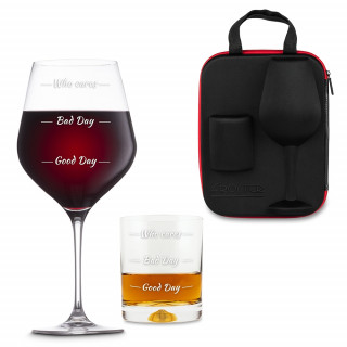 Wine and Whiskey Glass Set "Who Cares"