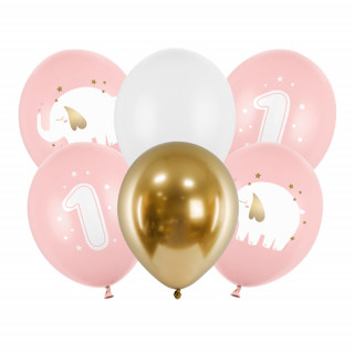 Balloons "One Year", Pastel Pink (6 pcs.)