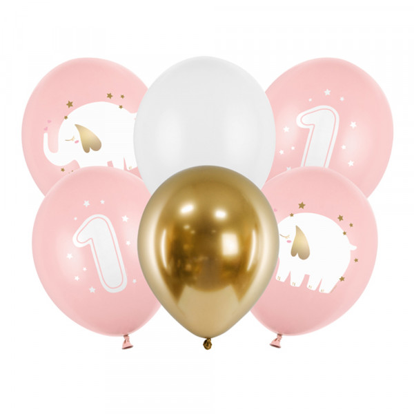 Balloons "One Year", Pastel Pink (6 pcs.) Balloons "One Year", Pastel Pink (6 pcs.)